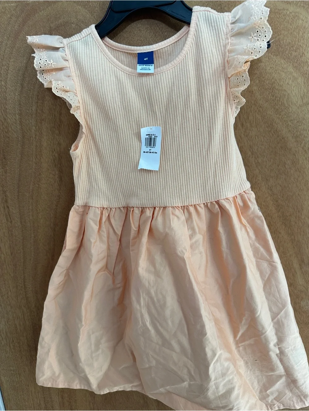 Old Navy Peach Ribbed Bodice Dress with Eyelet Ruffle Sleeves